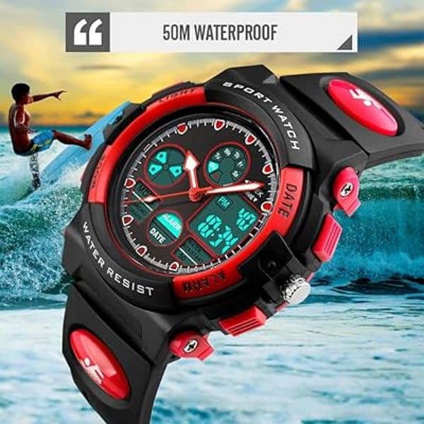 Kids Watch,Boy Sports Waterproof Watch,LED 50M Alarm Calendar 0