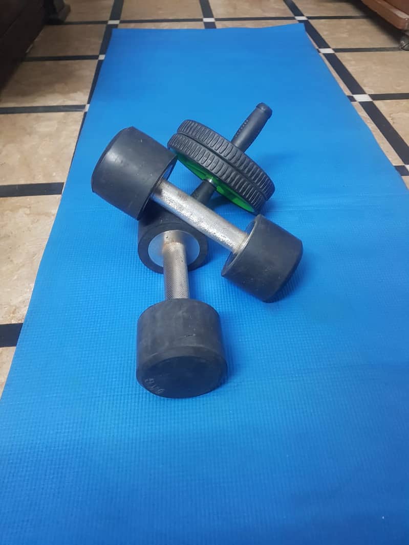 5kg Dumbbells (Pair), Wheel Roller, and Gym Fitness Mat Complete Home 0