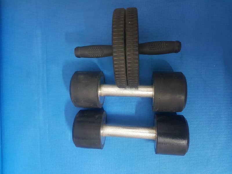 5kg Dumbbells (Pair), Wheel Roller, and Gym Fitness Mat Complete Home 5