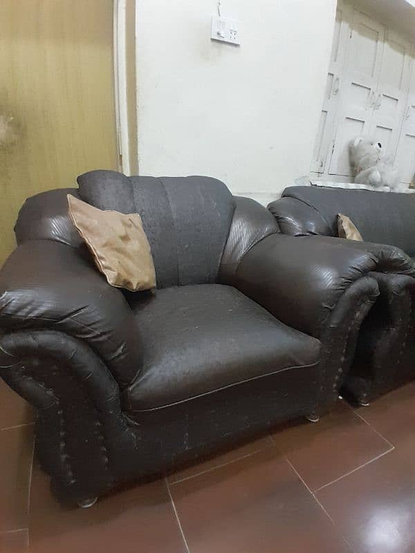 Leather brown  sofa set 3