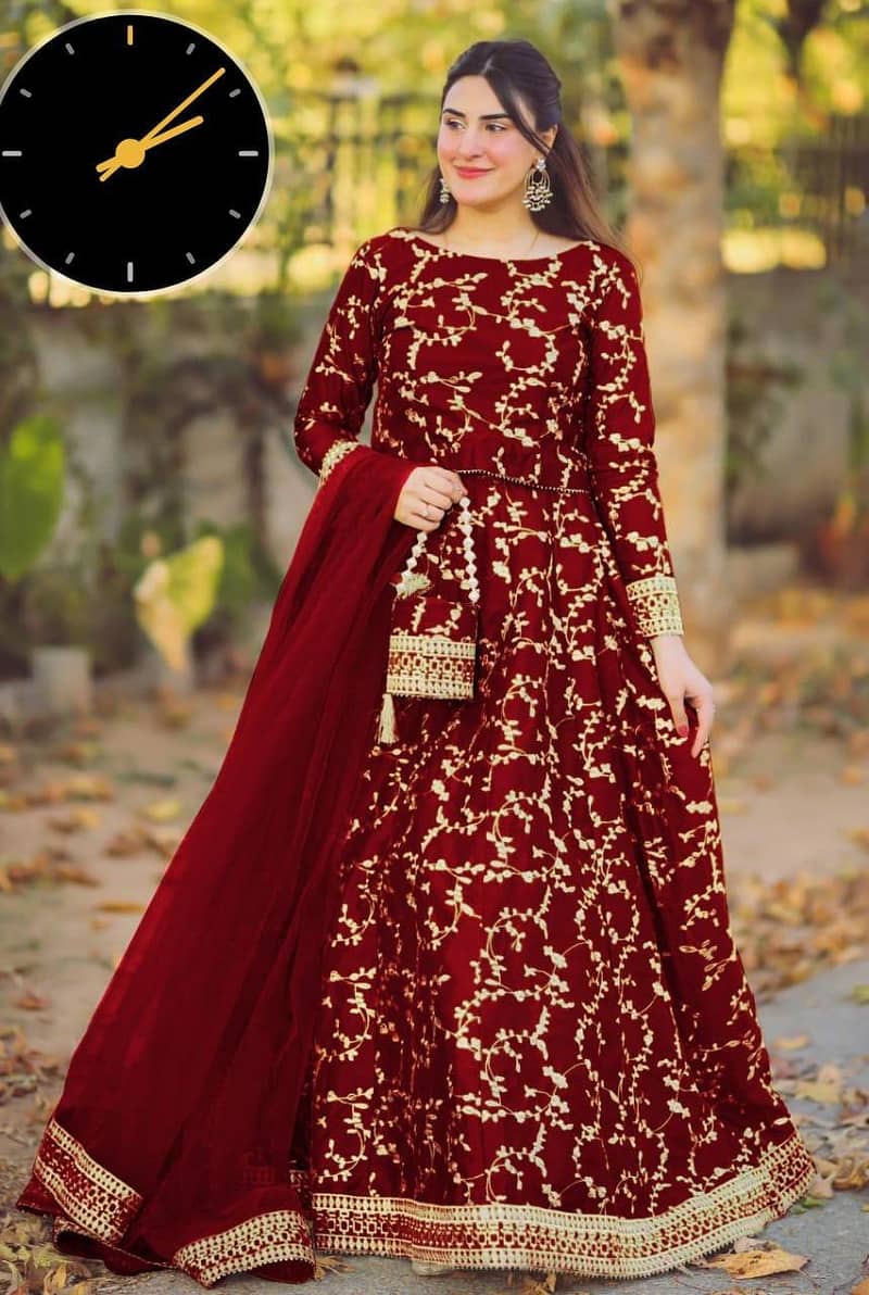 Beautiful embroidery lehenga choli set 4 PCs in maroon 15%off 0