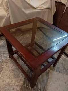 Set of Wooden Glass-Top Tables for Sale