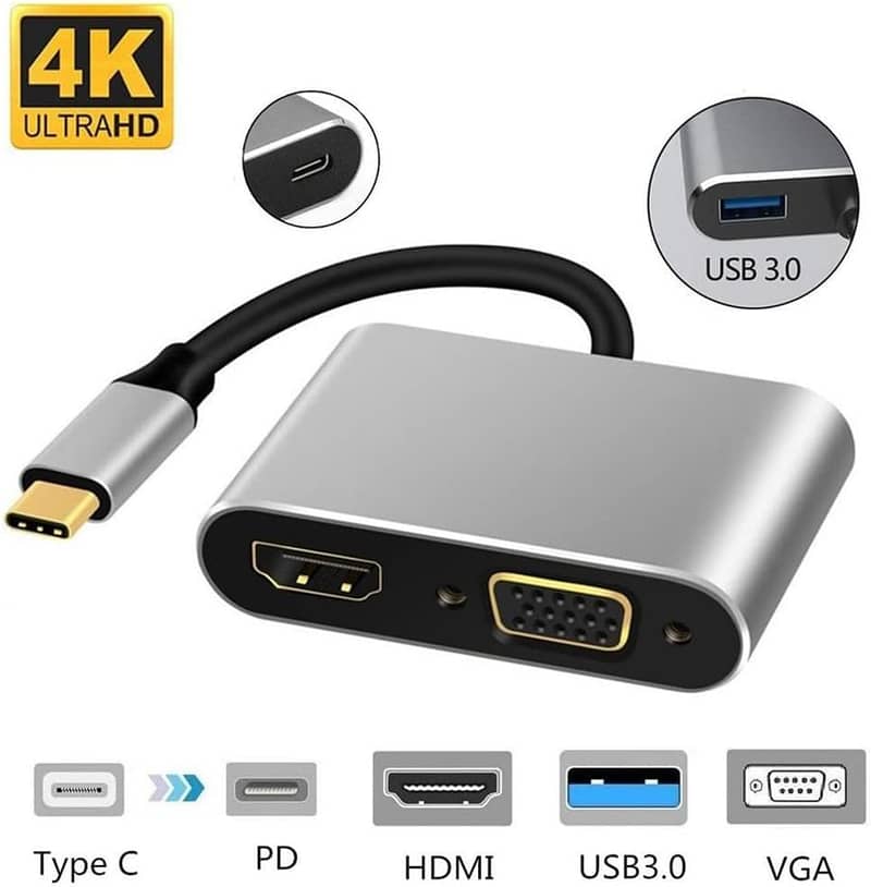 Vako Multiport USB-C-Hub-Adapter 9in1 4K HDMI VGA SD Card MicroUSB 3.0 5