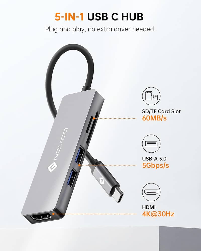 Vako Multiport USB-C-Hub-Adapter 9in1 4K HDMI VGA SD Card MicroUSB 3.0 15