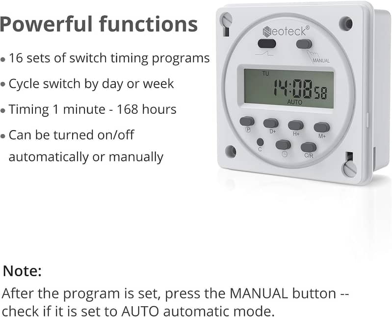 Neoteck DC 12V Timer Switch 16A Digital LCD Time Relay Programmable 17