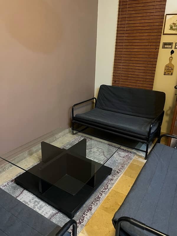 ikea 3 cum bed sofa , and square table 2