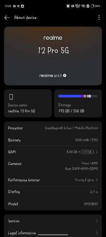 Realme 12Pro 5g 8GB ram 256 rom 4