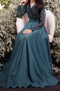 Elegant Dark green silk maxi dress| Self designed