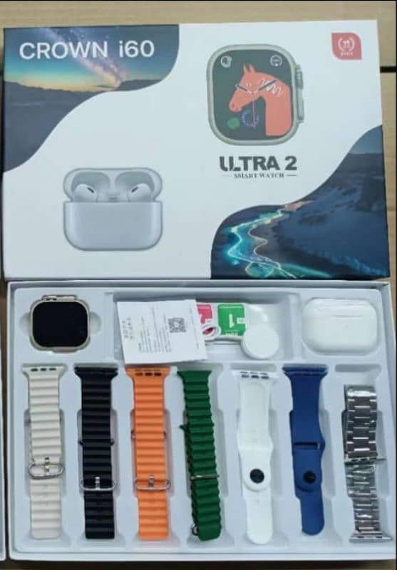 crown I 60 smart watch ultra 2 with earbuds and 7 straps 0