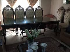 DINING TABLE with TOP GLASS & CHAIRS