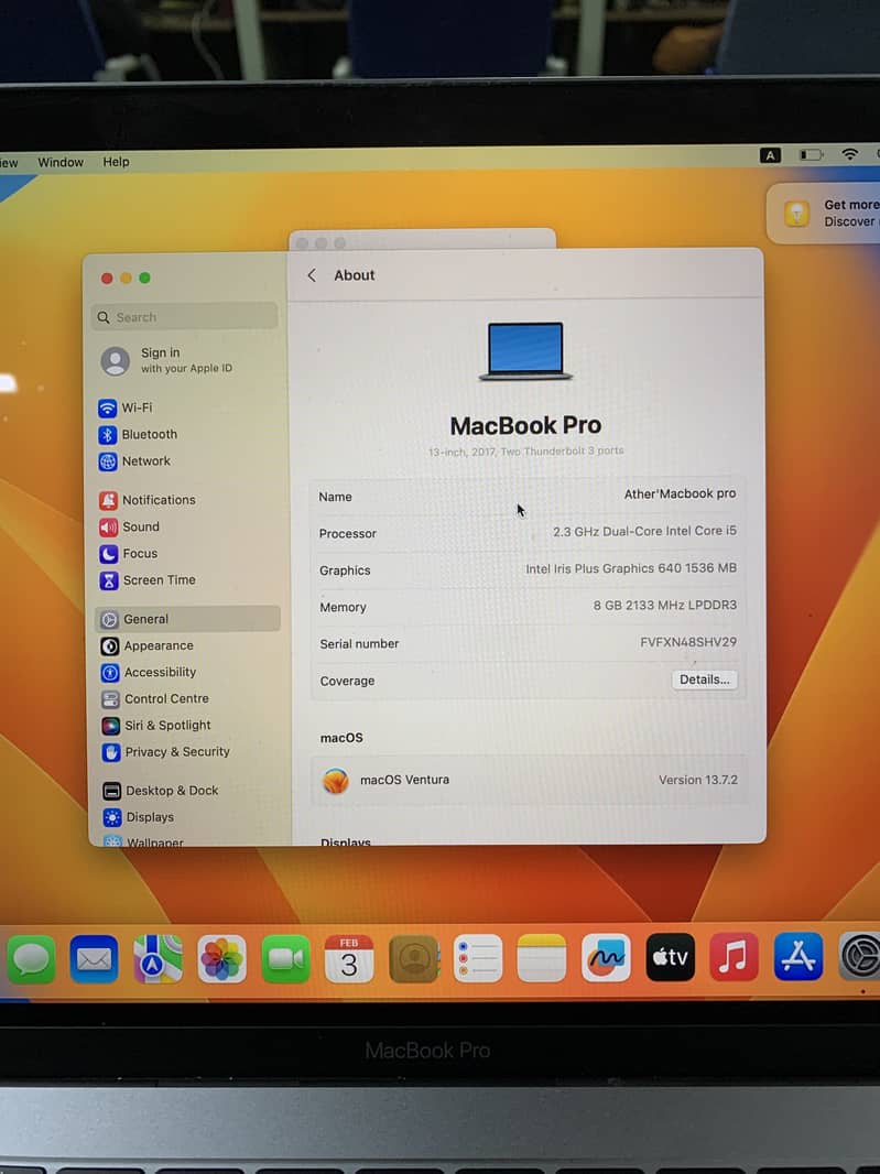 MacBook Pro 2017 (13-inch) – Core i5, 8GB RAM, 256GB SSD – Excellent 15