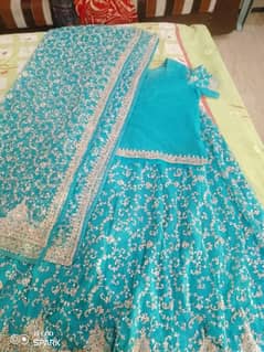 Bridal wear blue walima dresss golden wear barat dress