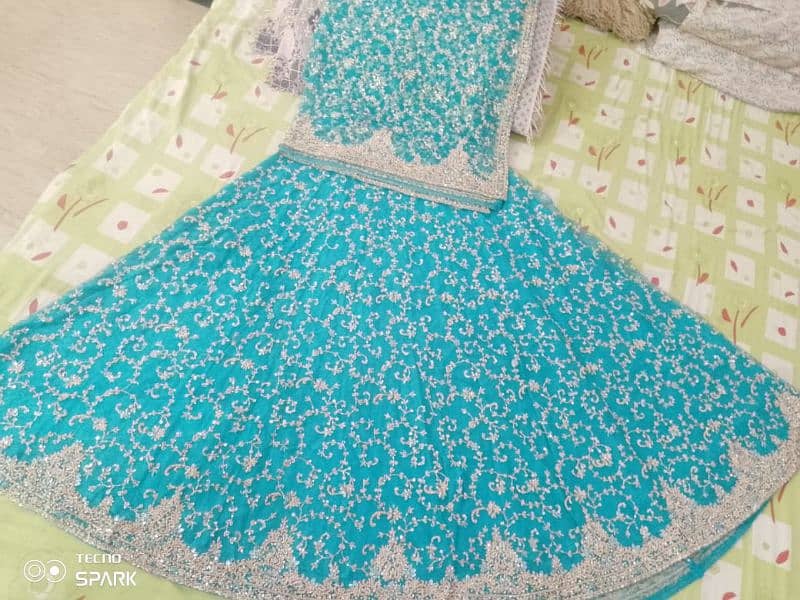 Bridal wear blue walima dresss golden wear barat dress 2