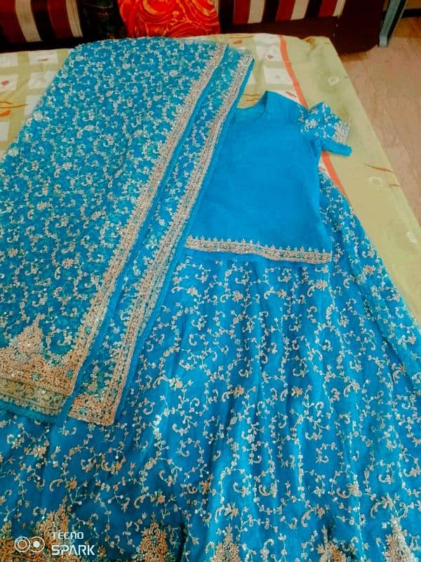 Bridal wear blue walima dresss golden wear barat dress 7