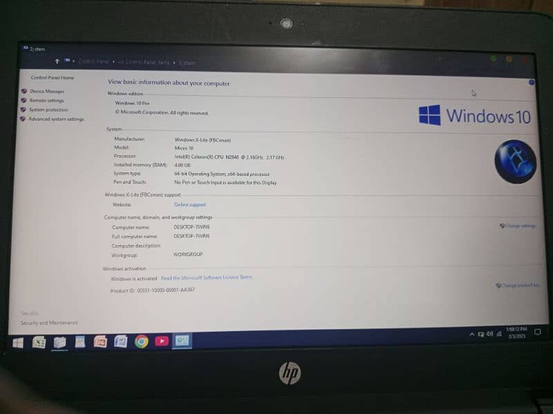 HP laptop is urgent sale 10by10 condition 4