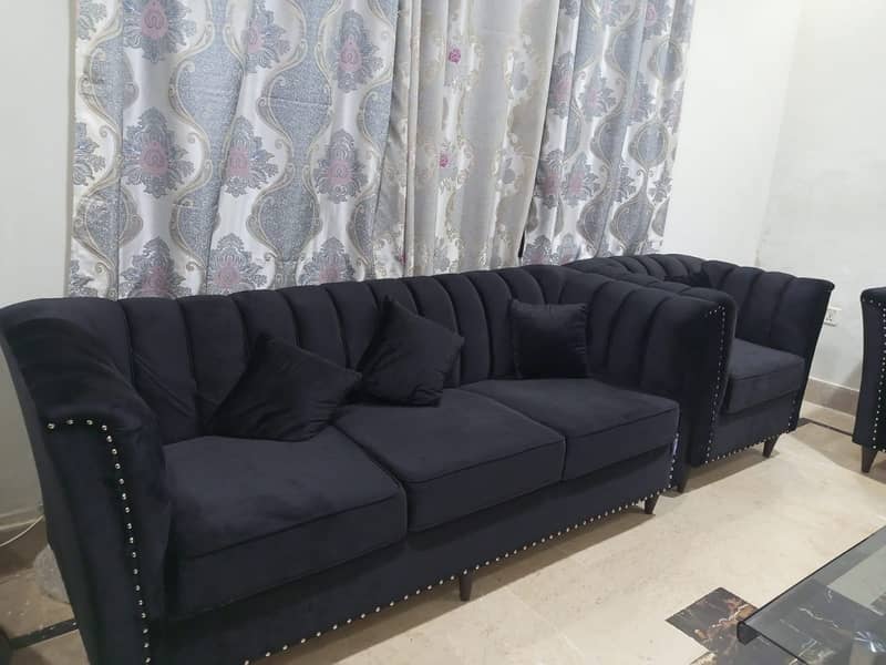 7 Seater Sofa Available For Sale || Black & Shine Velvet Sofa Set 0