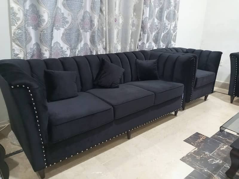 7 Seater Sofa Available For Sale || Black & Shine Velvet Sofa Set 2