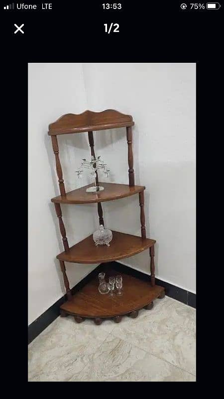 Corner Rack Wooden 4 x Shelves 0