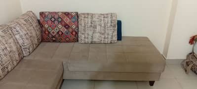 Used L-Shaped Sofa Set for Sale – 6 Seater with Cushions – Only 45K!