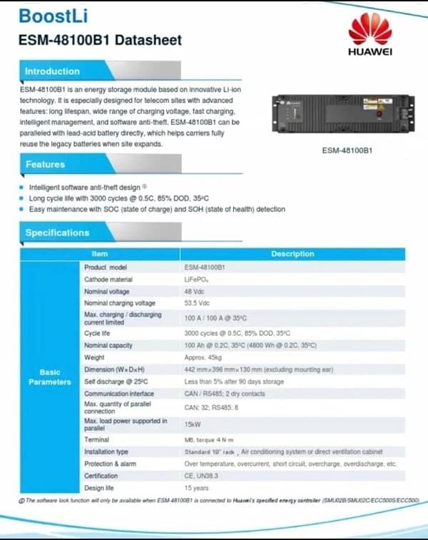 Huawei Lithium battery ESM-48100B1 3