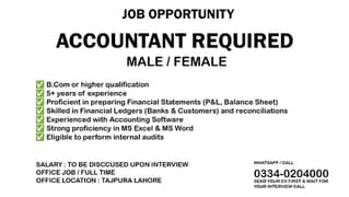 ACCOUNTS OFFICER REQUIRED