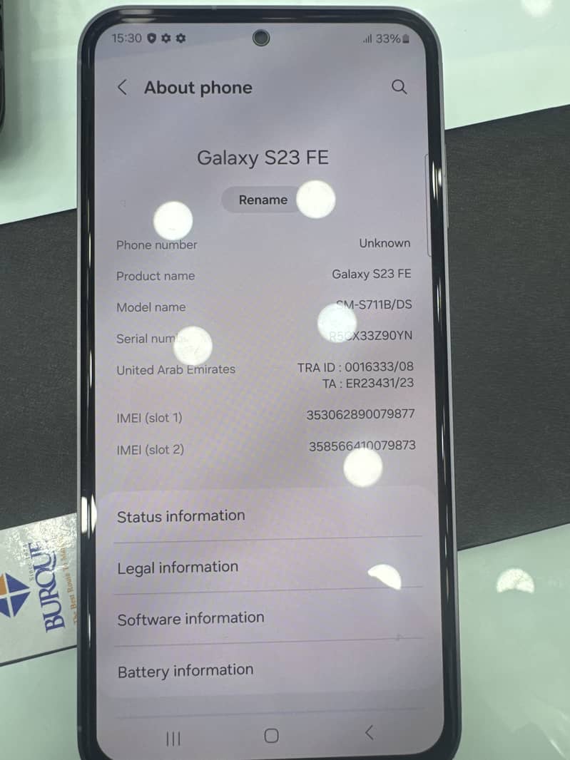 Samsung Galaxy S23 FE only 2 months used warranty starts in November 3