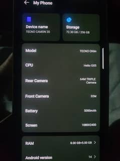 Techno Camon 20 (8+8) ram 256gb rom