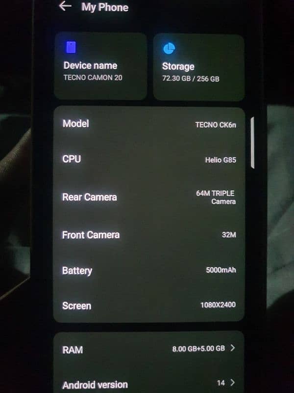 Techno Camon 20 (8+8) ram 256gb rom 0