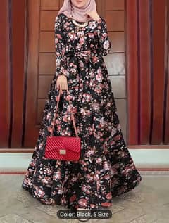 Floral Print Crew Neck Abaya