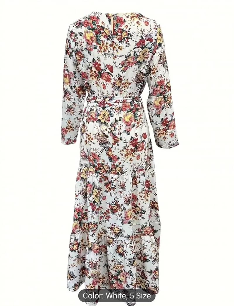 Floral Print Crew Neck Abaya & Elegant Floral Top & wide legs pants 4