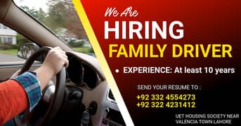 Experience Driver Required for Familyبا اخلاق گھریلو ڈرائیور کی ضرورت