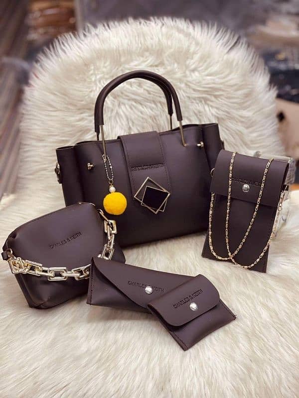 Stylish Women's Leather Hand Bag Set - 5 Pcs in Stunning Colors 6