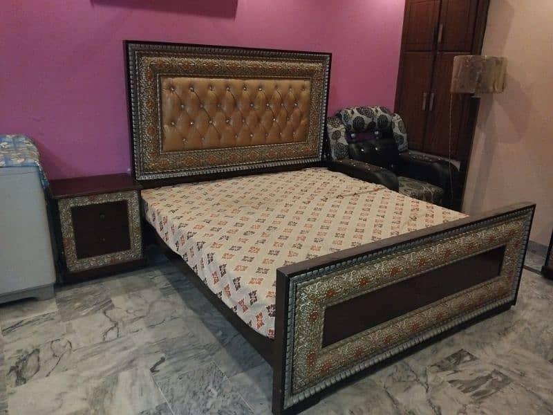 wooden double bed without mattress with dressing table 2