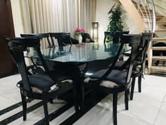 Dining Table // 6 Seater Dining // Wooden Chairs (Top  Glass) Dining