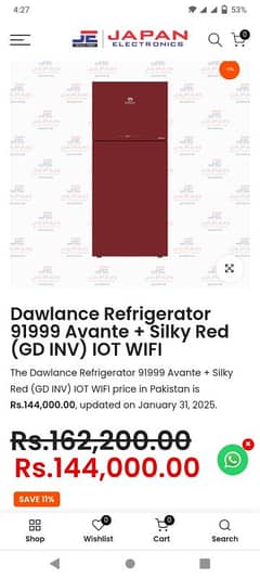 Dawlance Refrigerator inv full size model hai 91999 avante + iot wifi