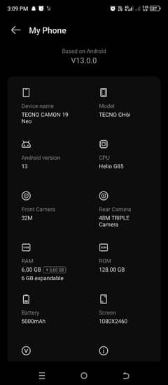 tecno coman 19 neo 6/128