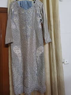 hand embroidered dress 3 pc(silver color)