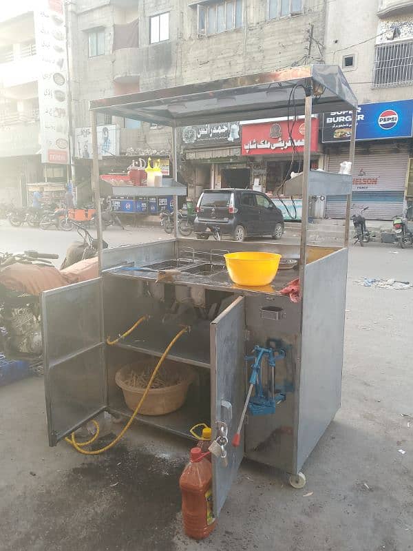 steel fries cart with 2 deep fryer all new 1