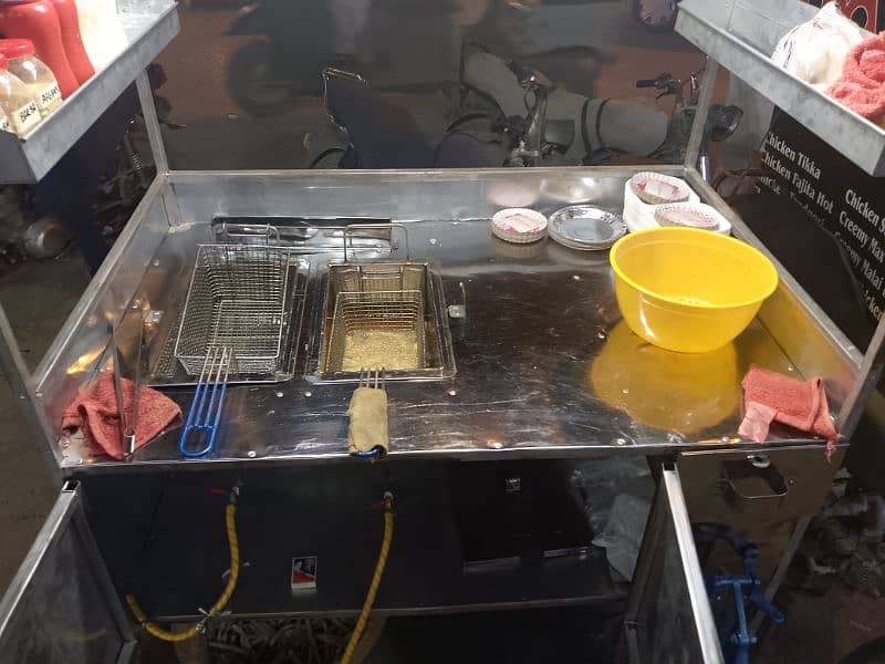 steel fries cart with 2 deep fryer all new 2