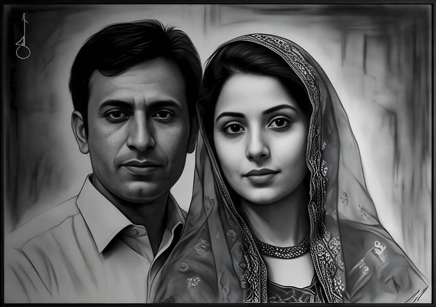 Order Custom Couple Hyper Realistic Premium Pencil sketch in Pakistan. 0