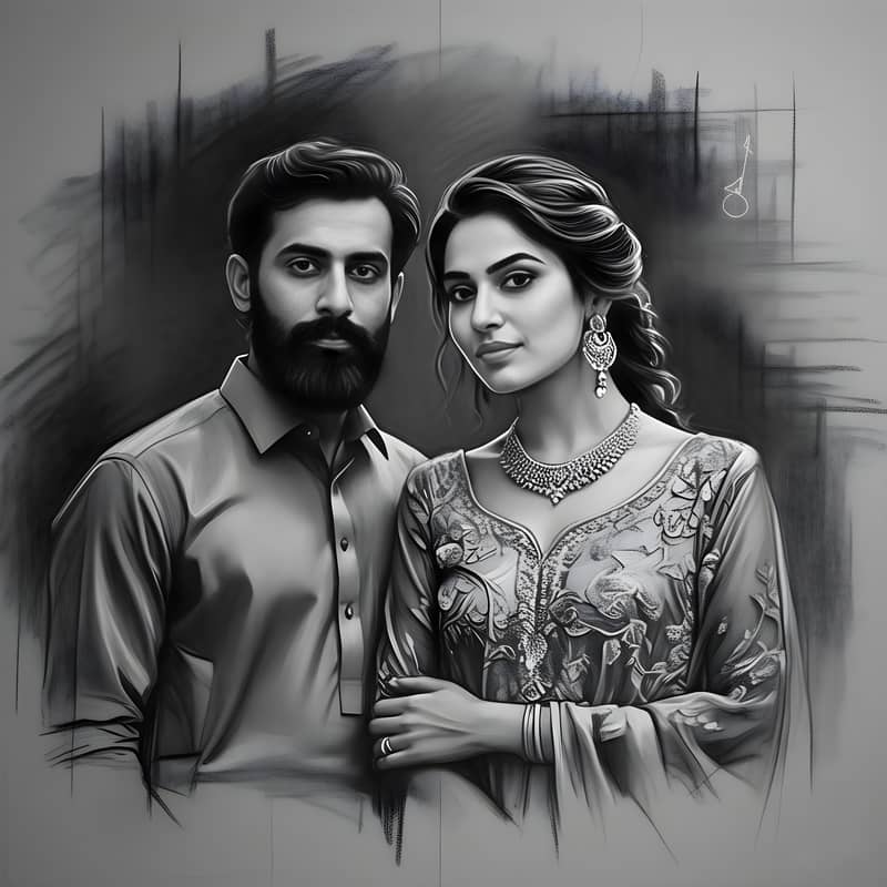 Order Custom Couple Hyper Realistic Premium Pencil sketch in Pakistan. 1