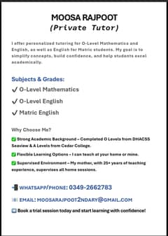 O-Level & Matric Tutor | Personalized Home & Online Sessions