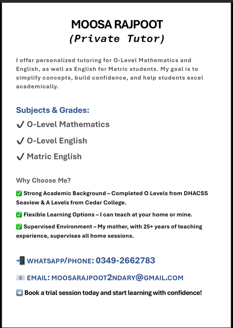 O-Level & Matric Tutor | Personalized Home & Online Sessions 0