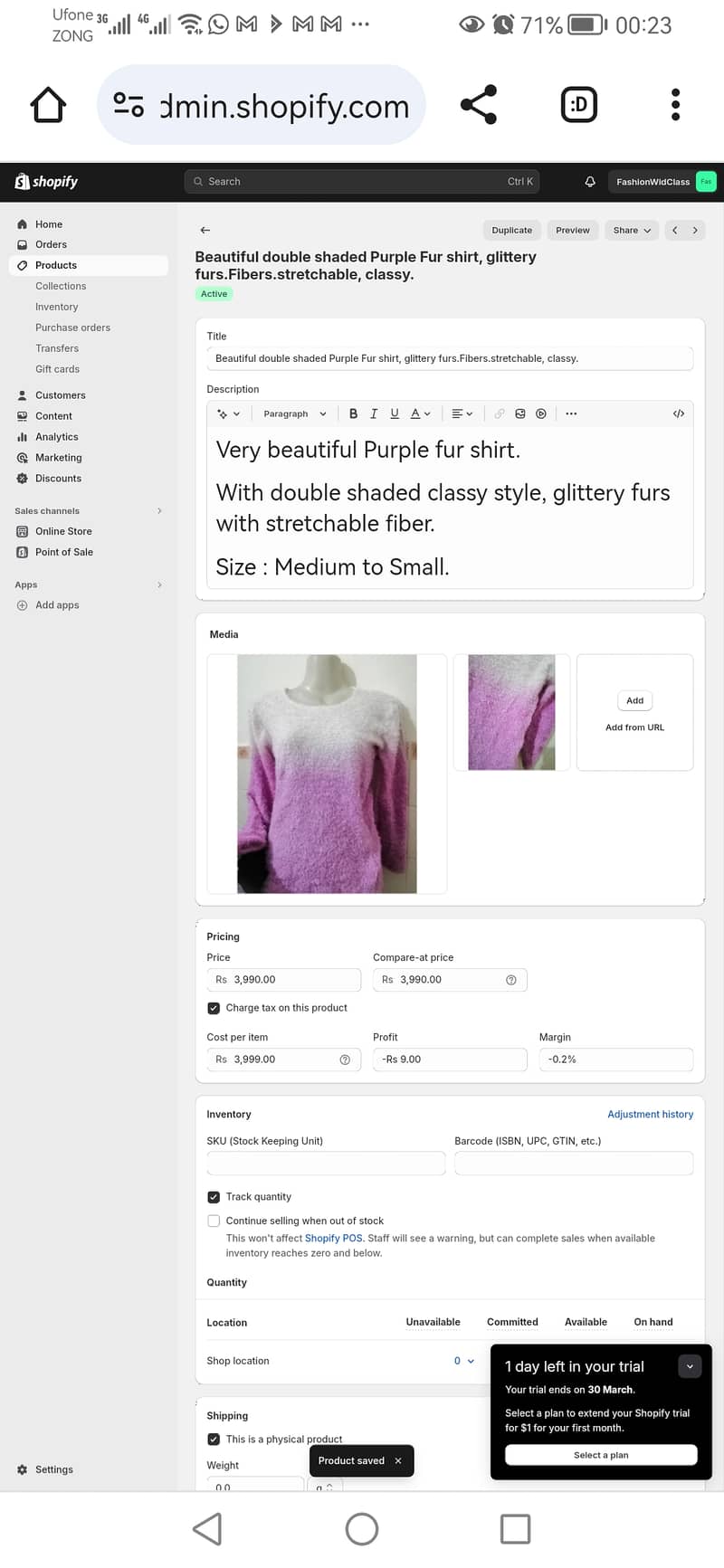 Purple fur shirt.  Its branded fur style shirt. . Lighter weight. 1