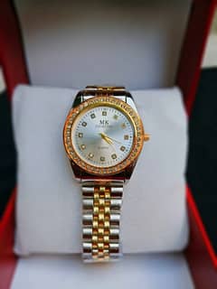 Luxurious MK Collection Quartz Watch with Crystal-Embellished Bezel