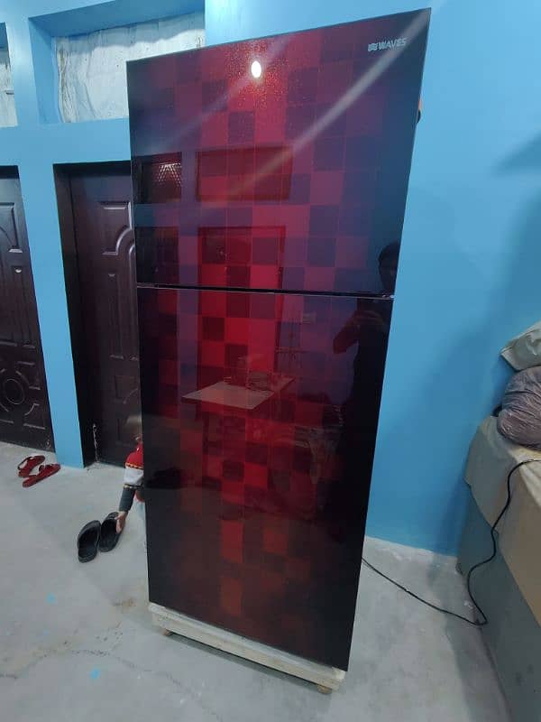 WAVES CHECKERED GLASS SERIES (CGS) WR-320 RED INVERTER REFRIGERATOR 3