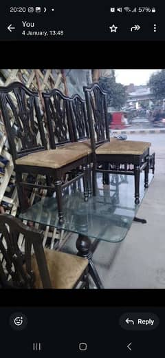 dining table 6 seater solid wooden with glass top