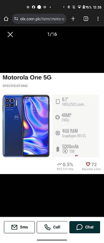 snapdragon 775 5/128ufs Motorola one 5G uw 15