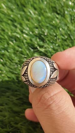 Natural Australian Opal In Hand Made Heavy Silver Ring