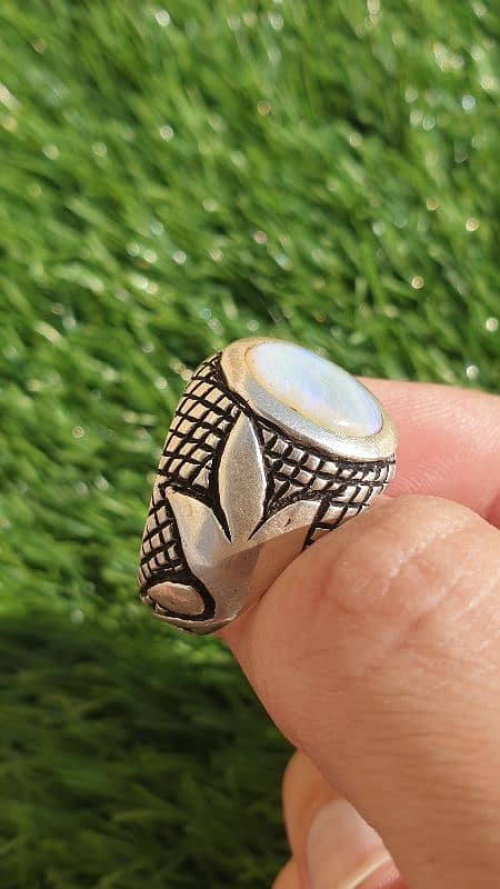 Natural Australian Opal In Hand Made Heavy Silver Ring 3